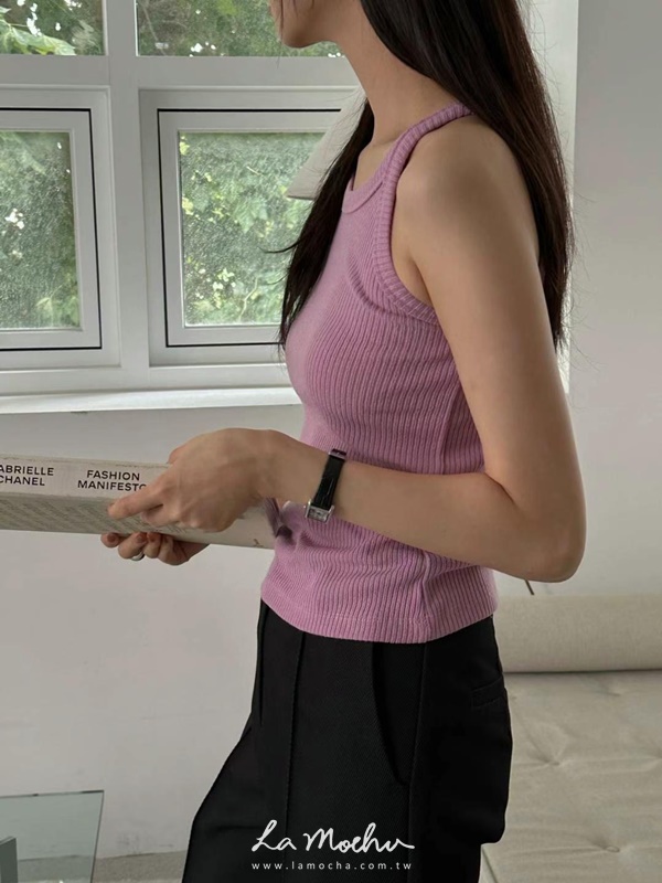 削肩坑條小背心